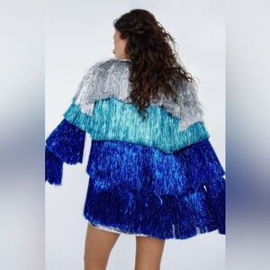 Nasty Gal Tiered Tinsel Fringe Open Front Jacket